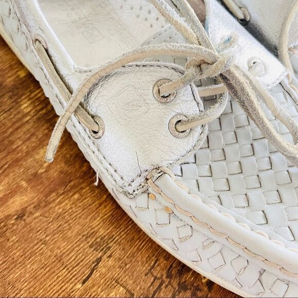 Sperry Top Sider Leather Loafers Woven Silver 9 - Picture 7 of 10
